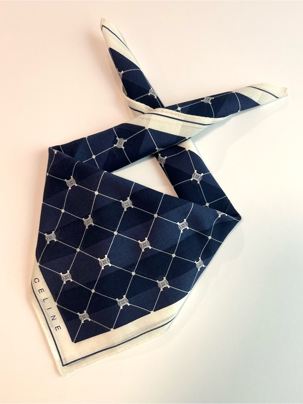 WOMEN HANDKERCHIEF CELINE Blue Navy Logo Diamond COTTON POCKET SQUARE 19”